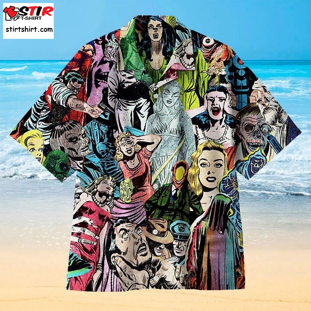 1950S Horror Comics Hawaiian Beach Button Downs Shirt  1950s 