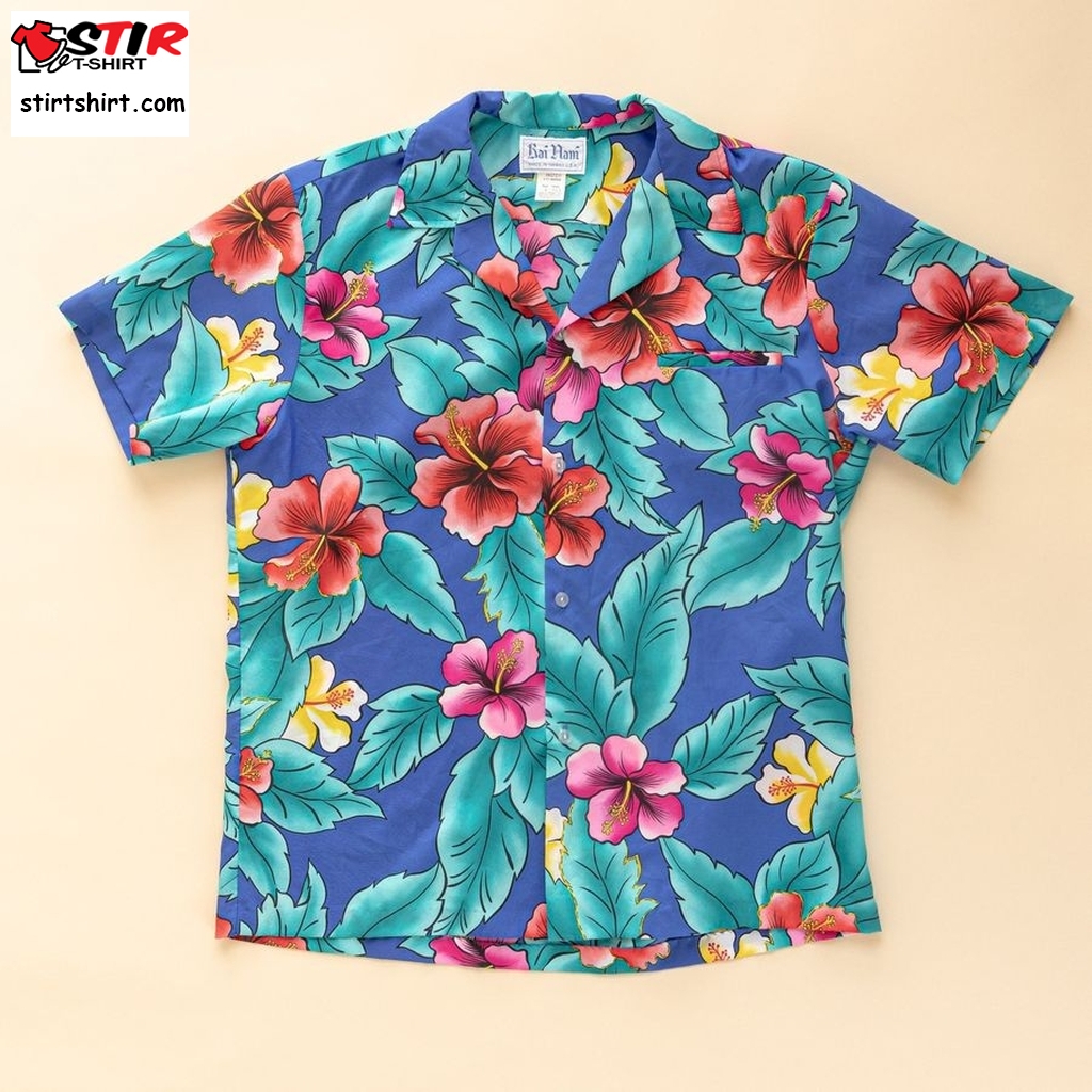 1980'S Vintage Rai Nani Hawaiian Shirt  Hibiscus Short Sleeves Button Up Tiki Shirt Tropical Rockabilly Shirt Men's Large  Vintage s