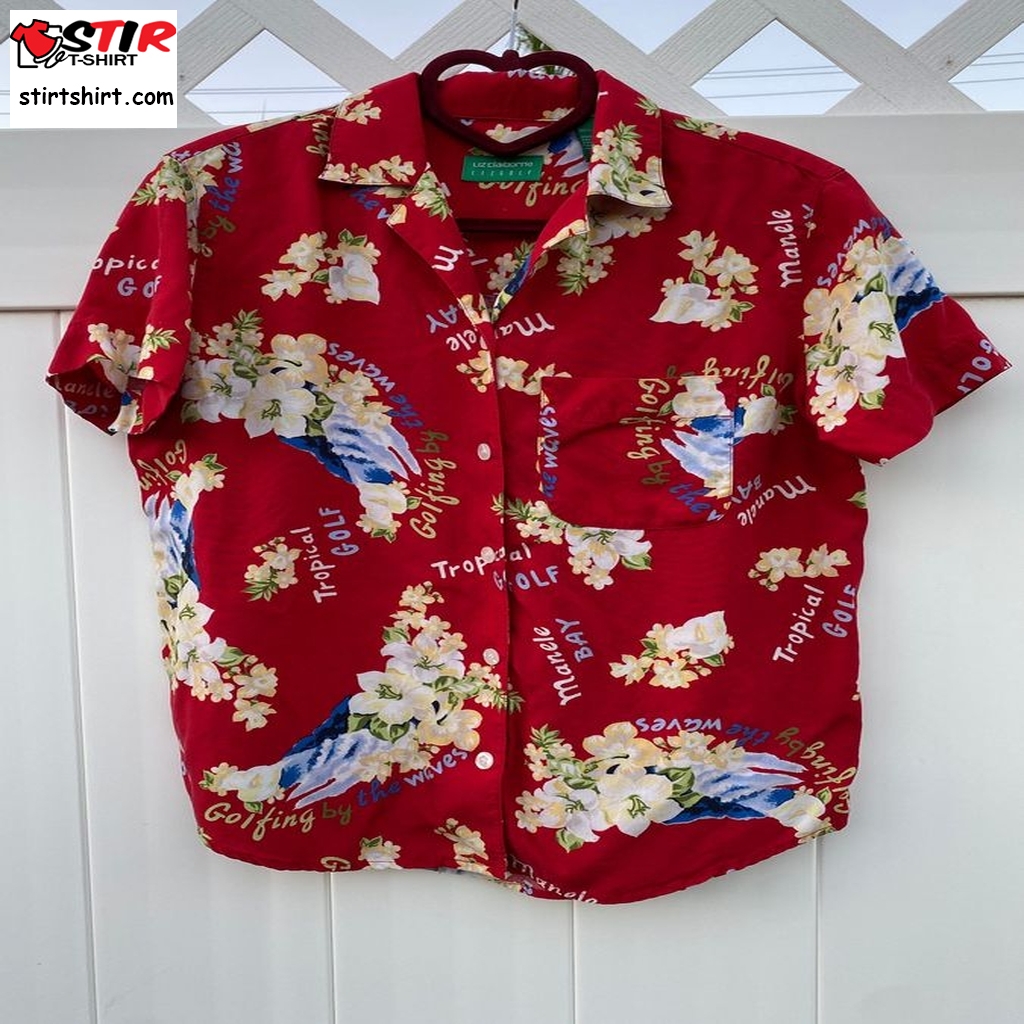 1990S Lizgolf Tropical Golf Print Hawaiian Shirt Size Small  Golf s