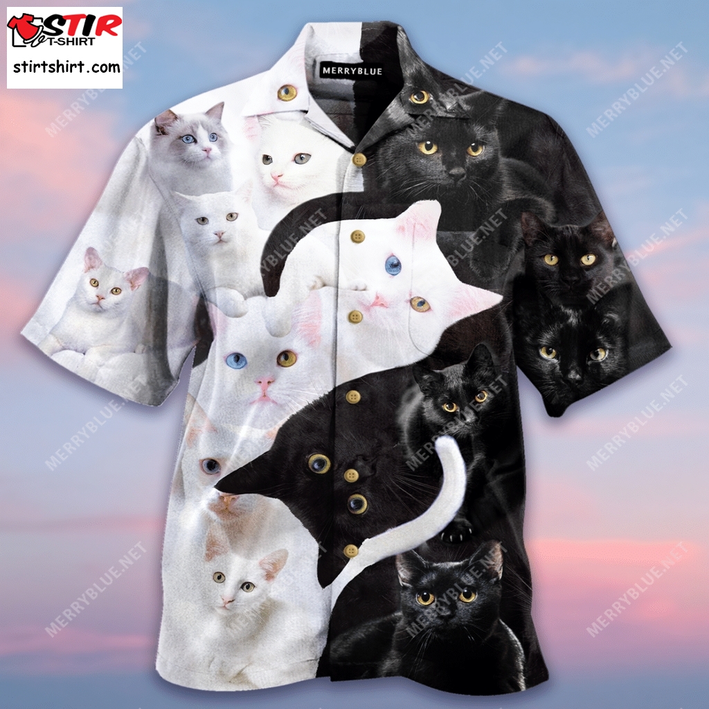 2 Cats Are Better Than 1 Unisex Hawaiian Shirt  Black And White 