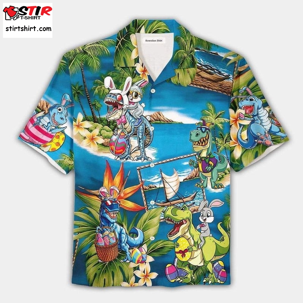 2021 Amazing Bunny Riding Dinosaur Unisex Hawaiian Aloha Shirts Dh  Brad Pitt 