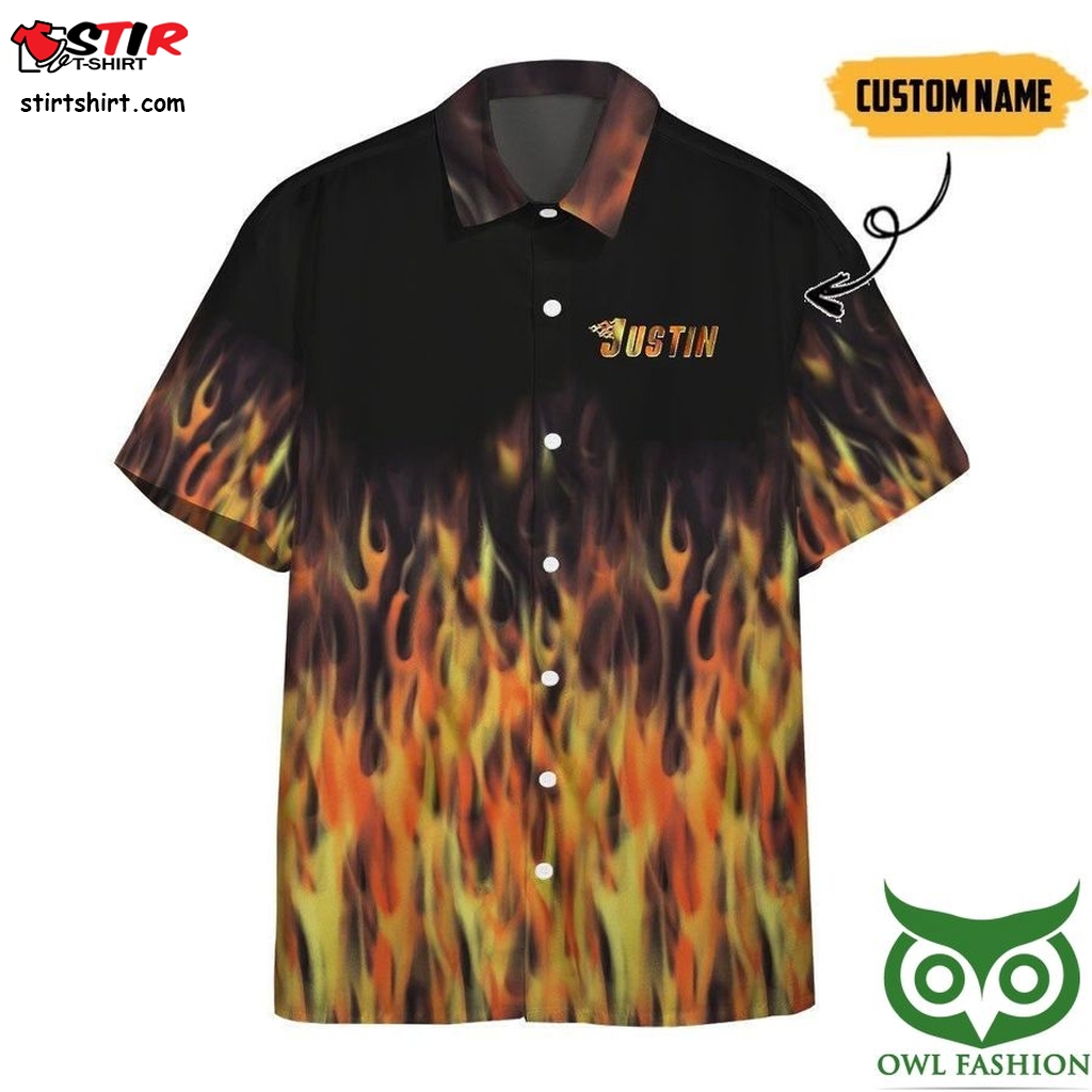 3D Aop Hot Rod Flame Bowling Custom Name Hawaiian Shirt  Hawaiian Safety Shirt