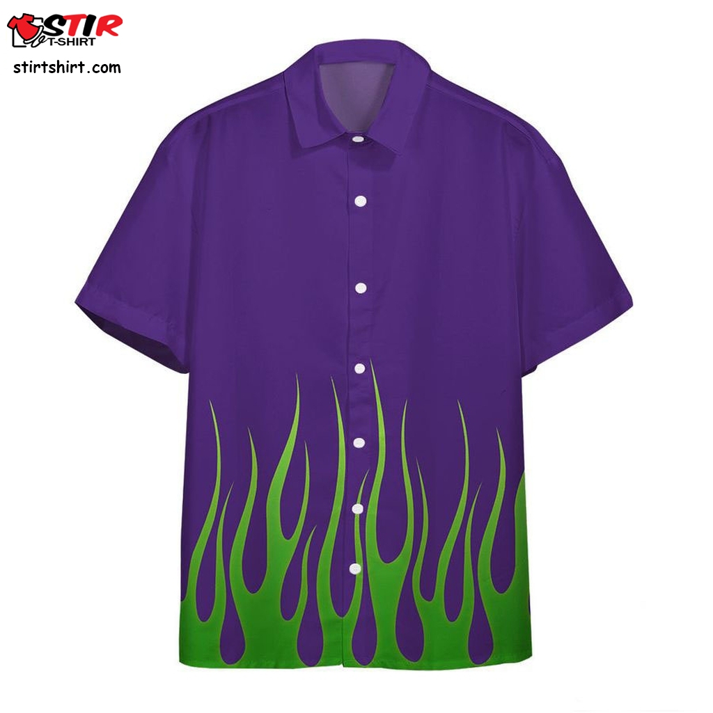 3D Aop Purple Hot Rod Green Flame With Skull Custom Hawaiian Shirt   Green