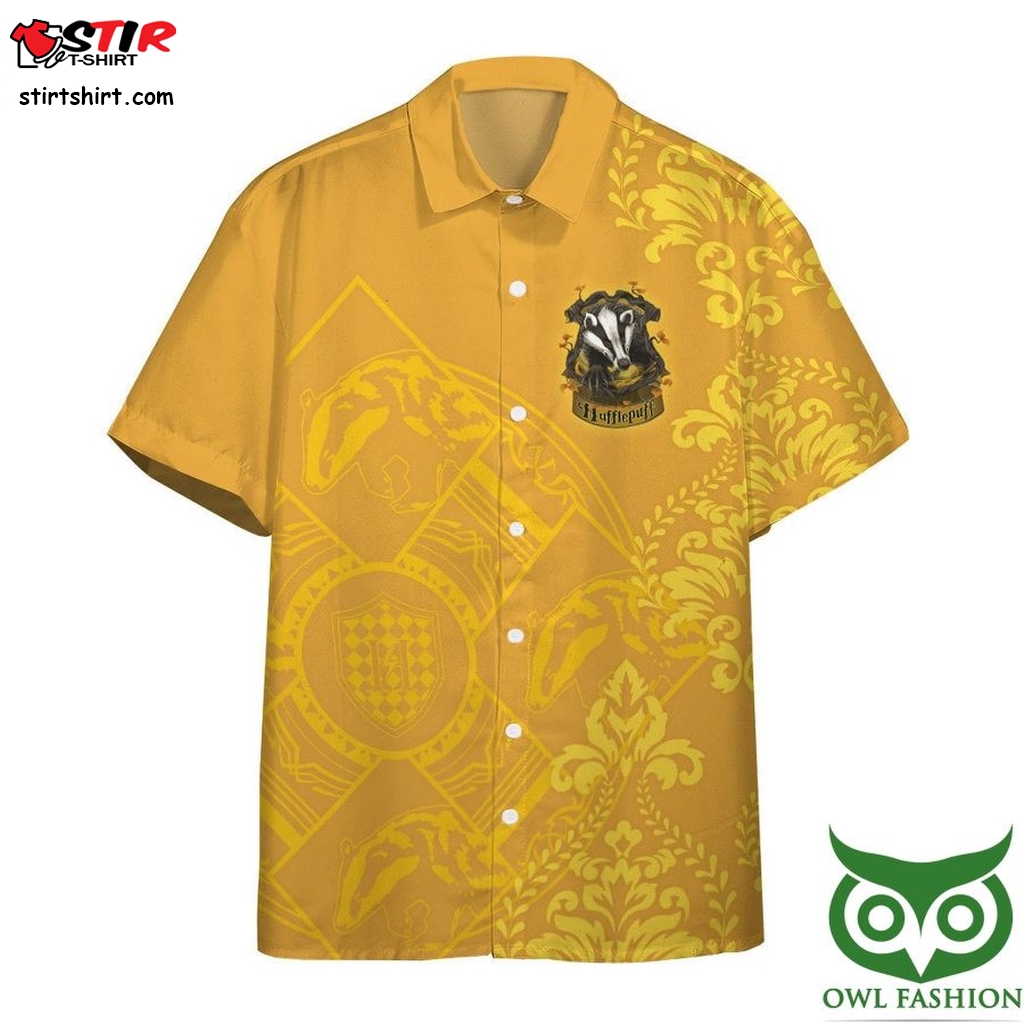 3D Harry Potter Hufflepuff Yellow Pattern Hawaiian Shirt  Teal 
