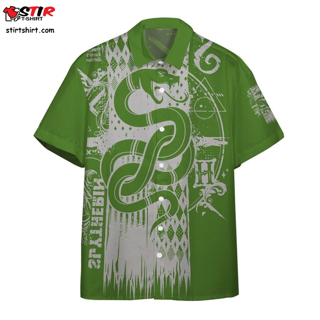 3D Harry Potter Slytherin Gray Snake Green Hawaiian Shirt   Green