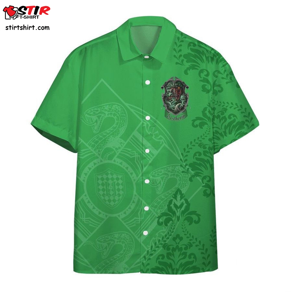 3D Harry Potter Slytherin Green Pattern Hawaiian Shirt   Green