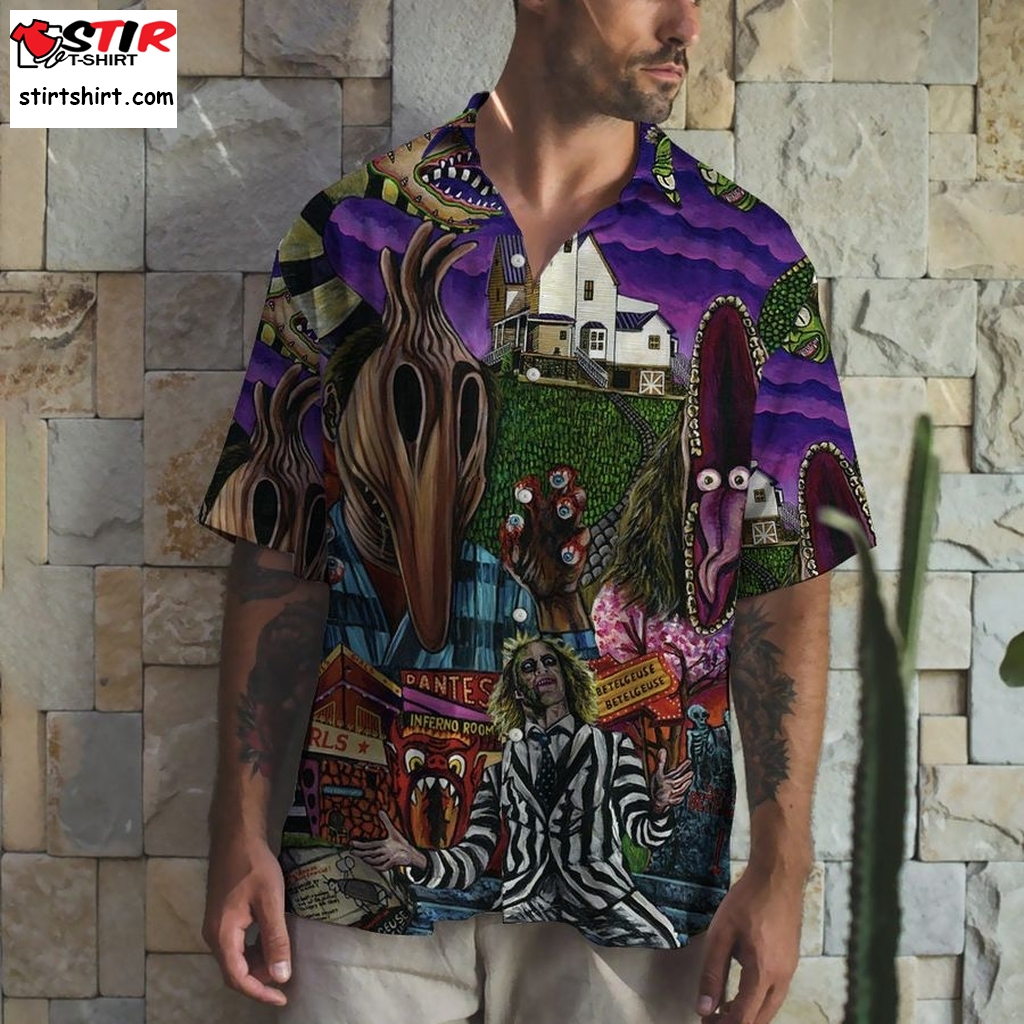 3D Horror Beetlejuice Tropical Hawaiian Shirt, Aloha Shirt, Halloween Beetlejuice  Horror Button Up Shirt For Fans  Penis 