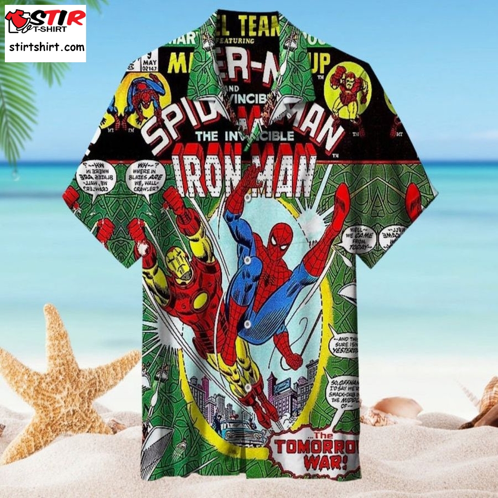3D Spider Man Meets Iron Man For Beer Hawaii Shirt   And Blazer
