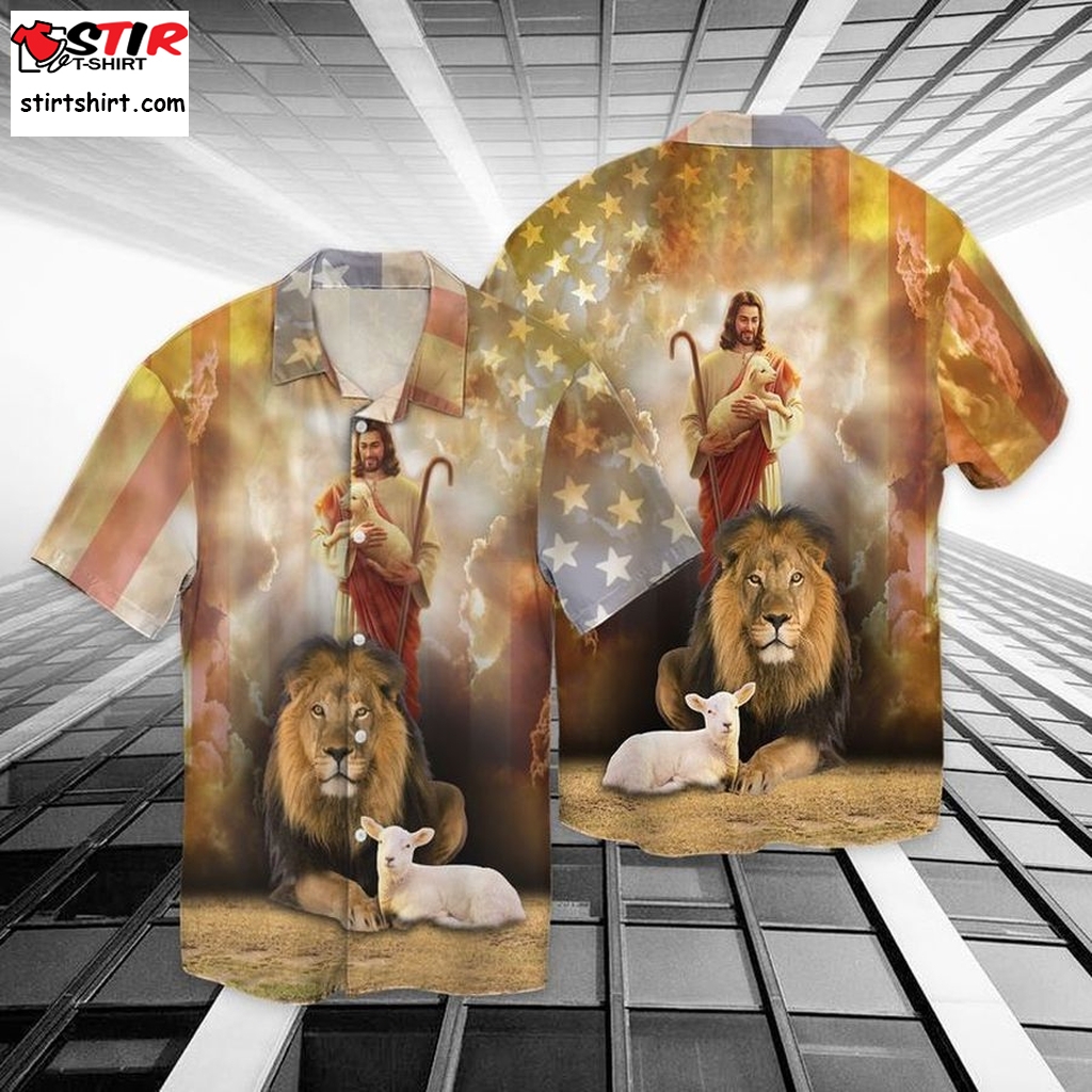 4Th Of July Independence Day Jesus God Lion For Men And Women Graphic Print Short Sleeve Hawaiian Casual Shirt Y97  Ghostbusters 