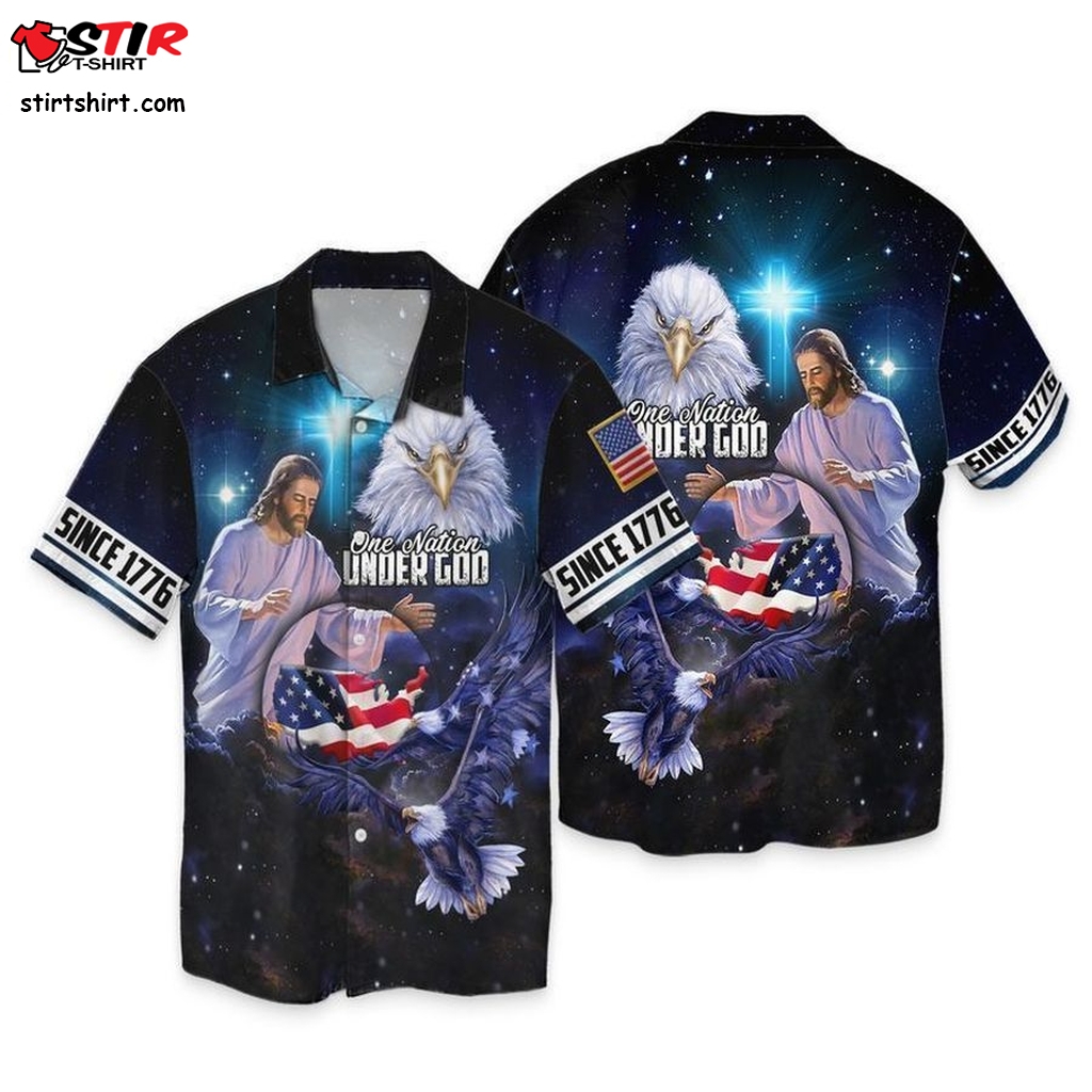 4Th Of July Independence Day One Nation Under God Since 1776 For Men And Women Graphic Print Short Sleeve Hawaiian Casual Shirt Y97  4th Of July 