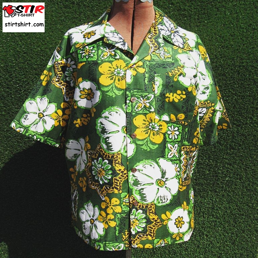 60'S Jantzen Hawaiian Kona Kai Casuals Vibrant Psychedelic Mint Condition Floral Tiki Button Down Butterfly Dagger Collar Shirt Xl  Camp Collar 