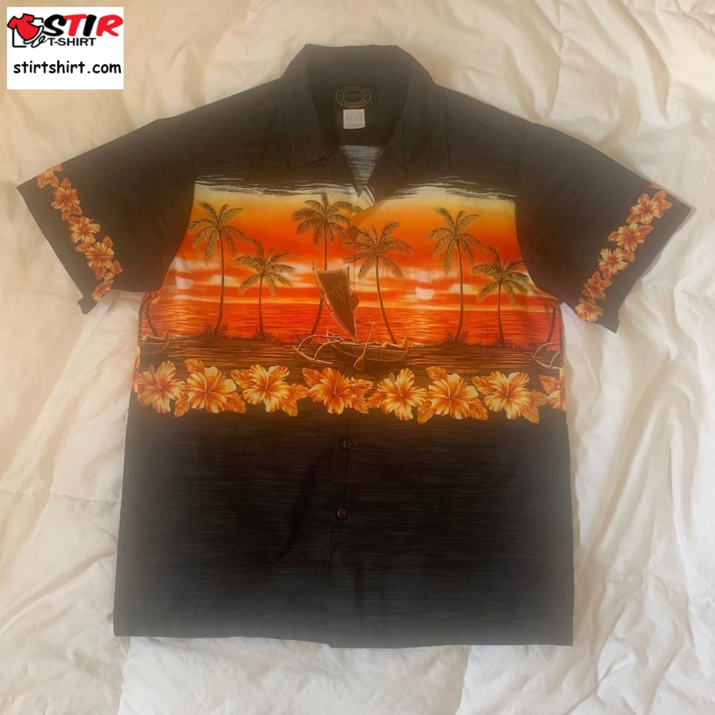 70S Hawaiian Shirt Orange Sunset Size Small Tropical  70s 