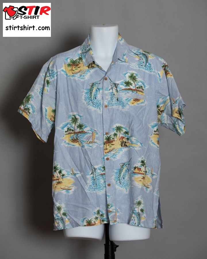 90S Hawaiian Shirt Palm Trees Marlin   Rima   L  80s  Fashion
