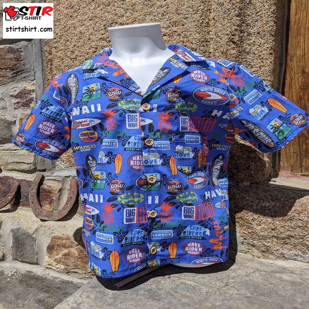 A Fabulous Hand Made Boy's Hawaiian Shirt In 100% Cotton With The Blue  s Blue