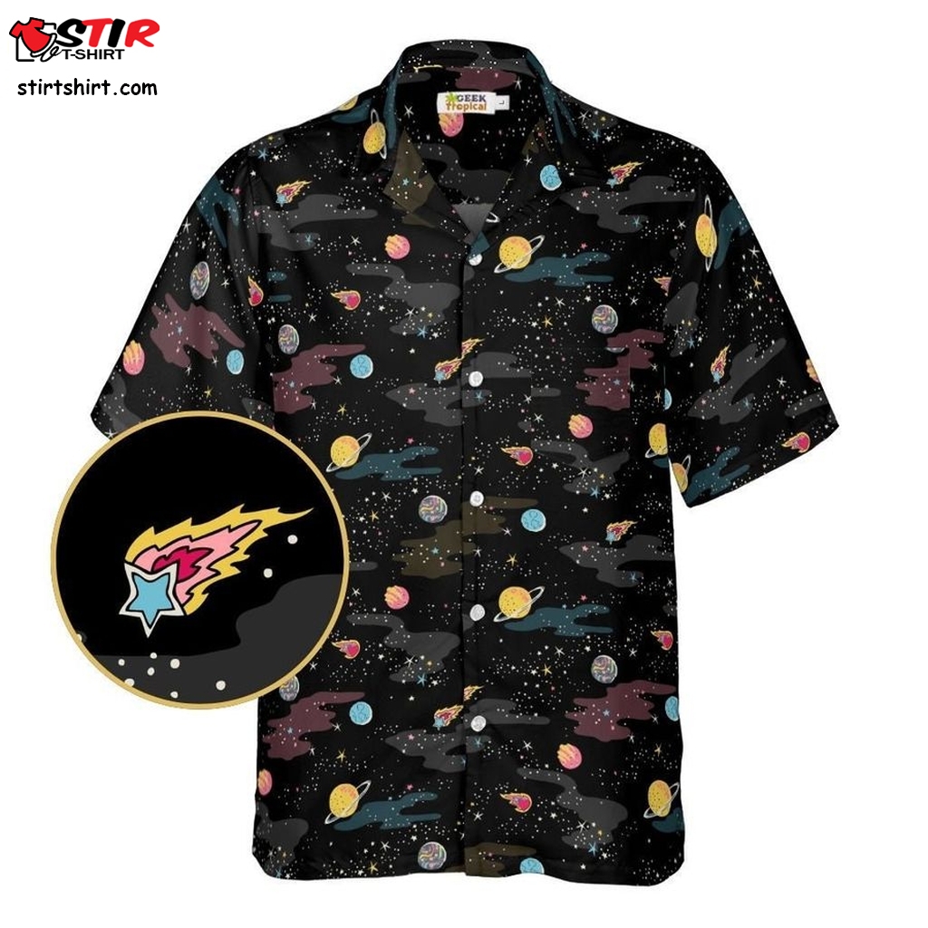 A Starry Galaxy Outer Space Button Up Unisex Nerdy Hawaiian Shirt  Outer Space Button Up Shirt