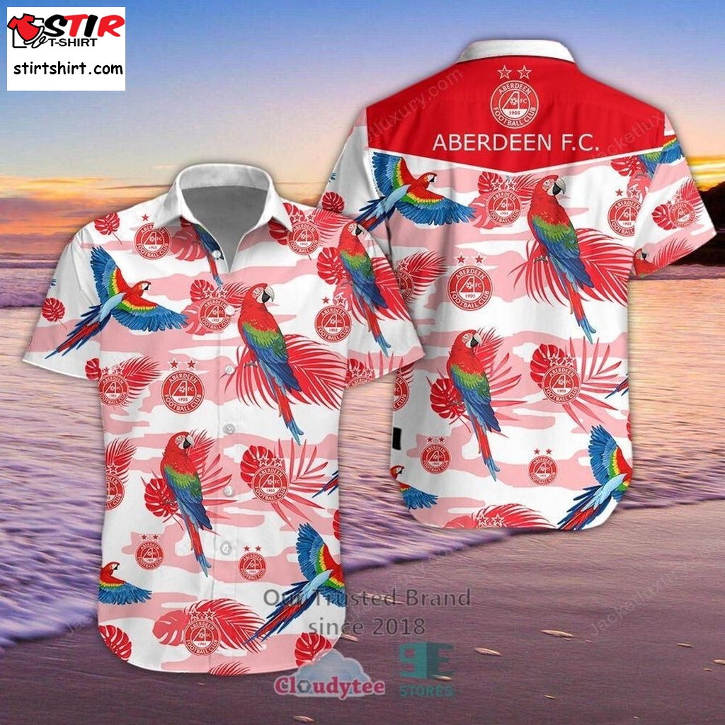 Aberdeen Football Club Parrot Hawaiian Shirt, Short    Mens Green 