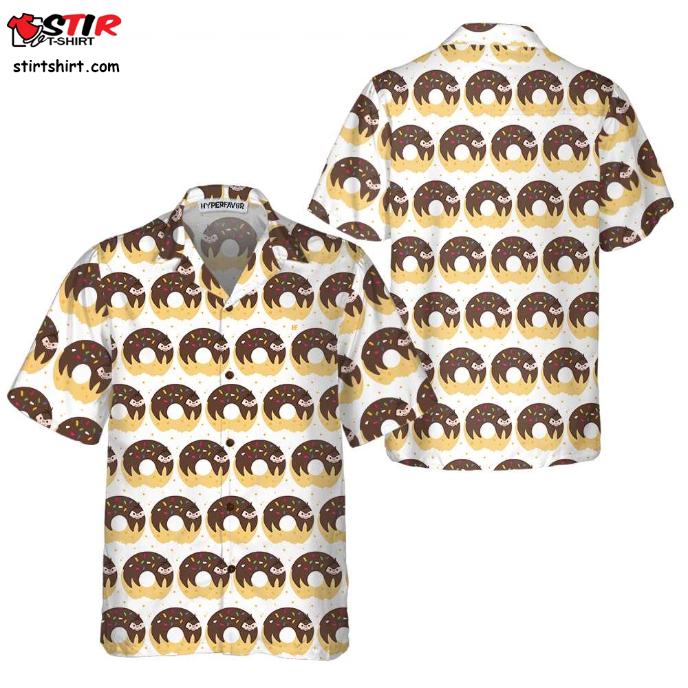 Adorable Cartoon Sloth On Donut Hawaiian Shirt, Funny Sloth Aloha Shirt