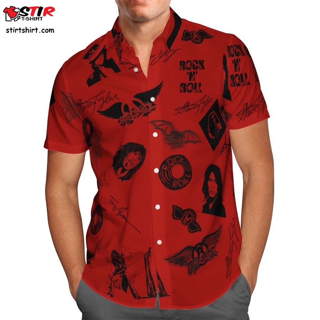 Aerosmith Black Red Hawaiian Shirt   Red