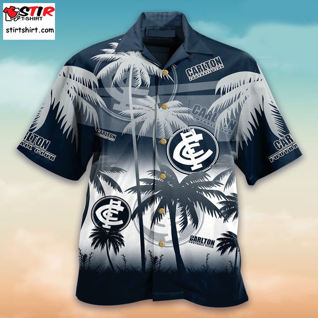 Afl Carlton Blues Sea Palm Hawaiian Shirt   Blue