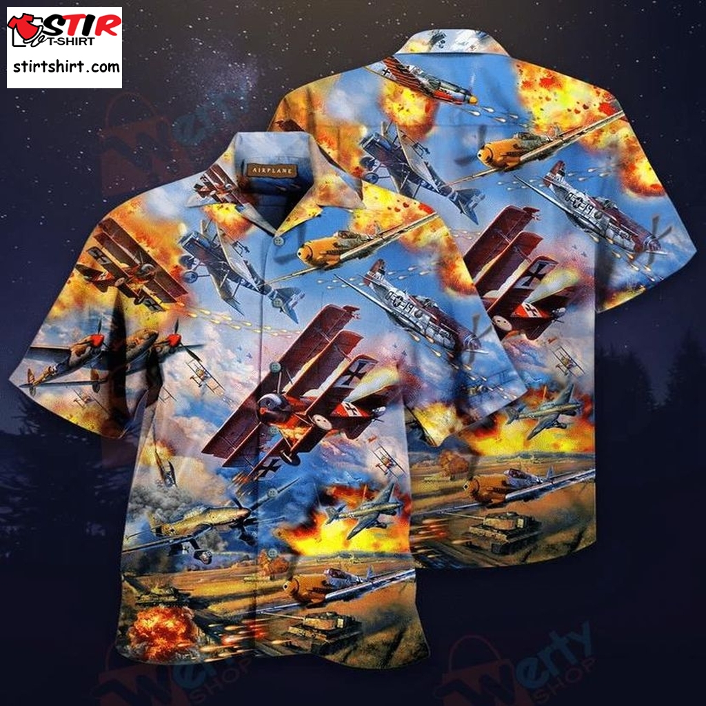 Airplane On War Hawaiian Shirt Funny Shirts, Gift Shirts, Graphic Tee