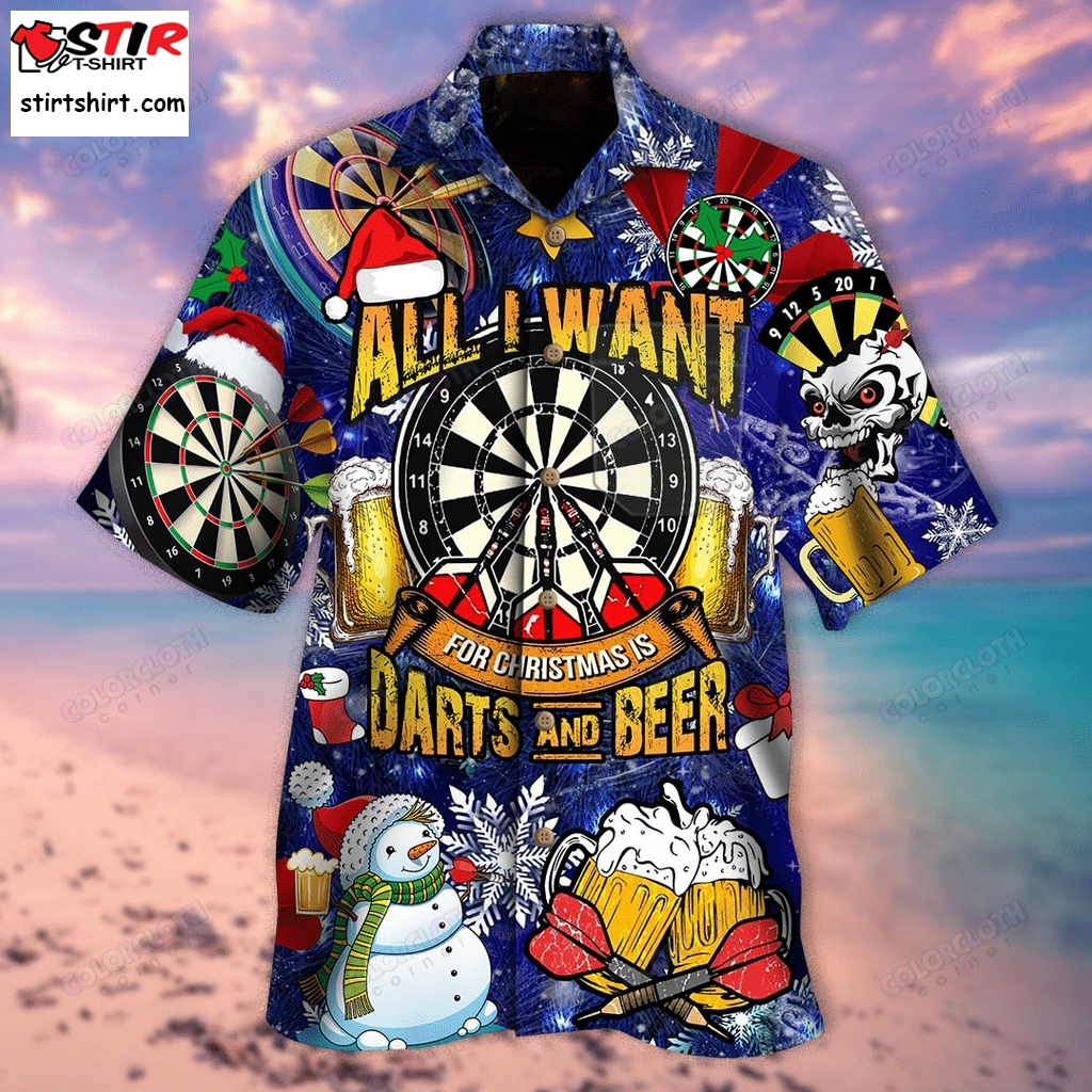 All I Want For Christmas Is Darts And Beer Hawaiian Shirt Tv20102 Re  Hawaiian Christmas Shirt Mens
