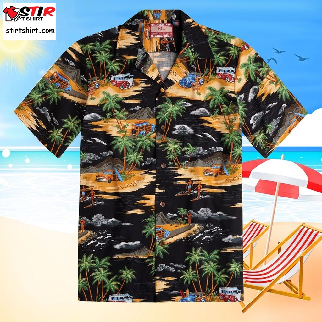 Aloha Black Palms Trees Hawaiian Shirt   Black