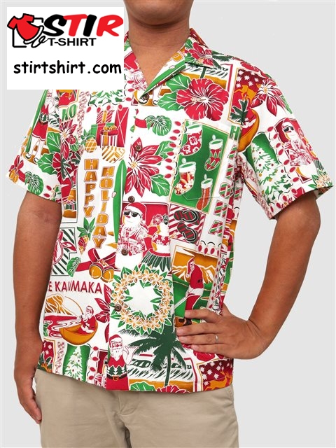 Aloha Republic Santa Cream Cotton Men_S Hawaiian Christmas Shirt
