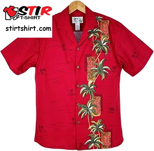 Aloha Shirt Men_S Hawaiian Spree Red Formal Wine Red Red One Side Design Ky_S