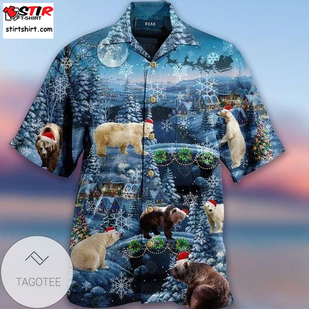 Amazing Bear With Christmas Blue Authentic Hawaiian Shirt 2023S   Blue