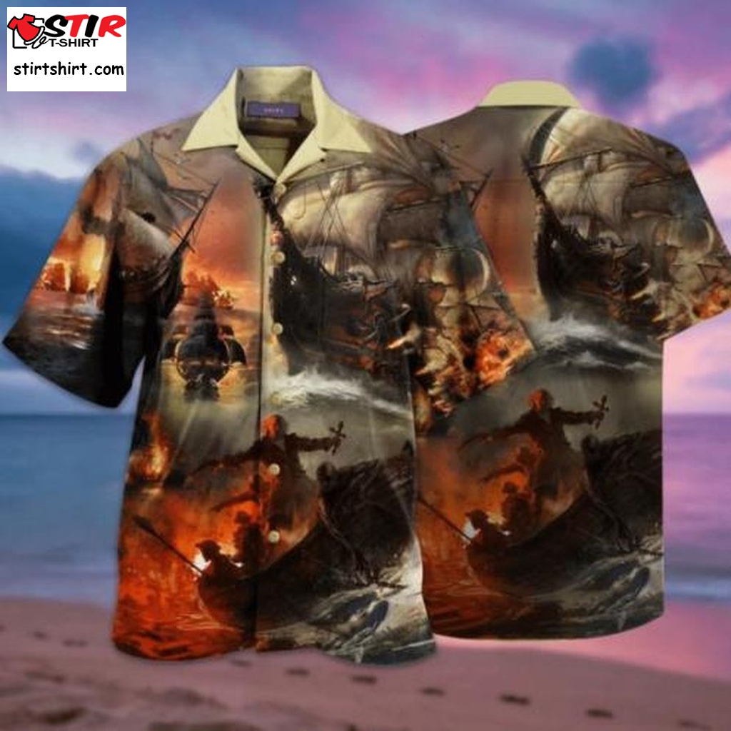 Amazing Fighting Pirate Ships Hawaiian Shirt Gift Shirts Long Sleeve Hawaiian Shirts