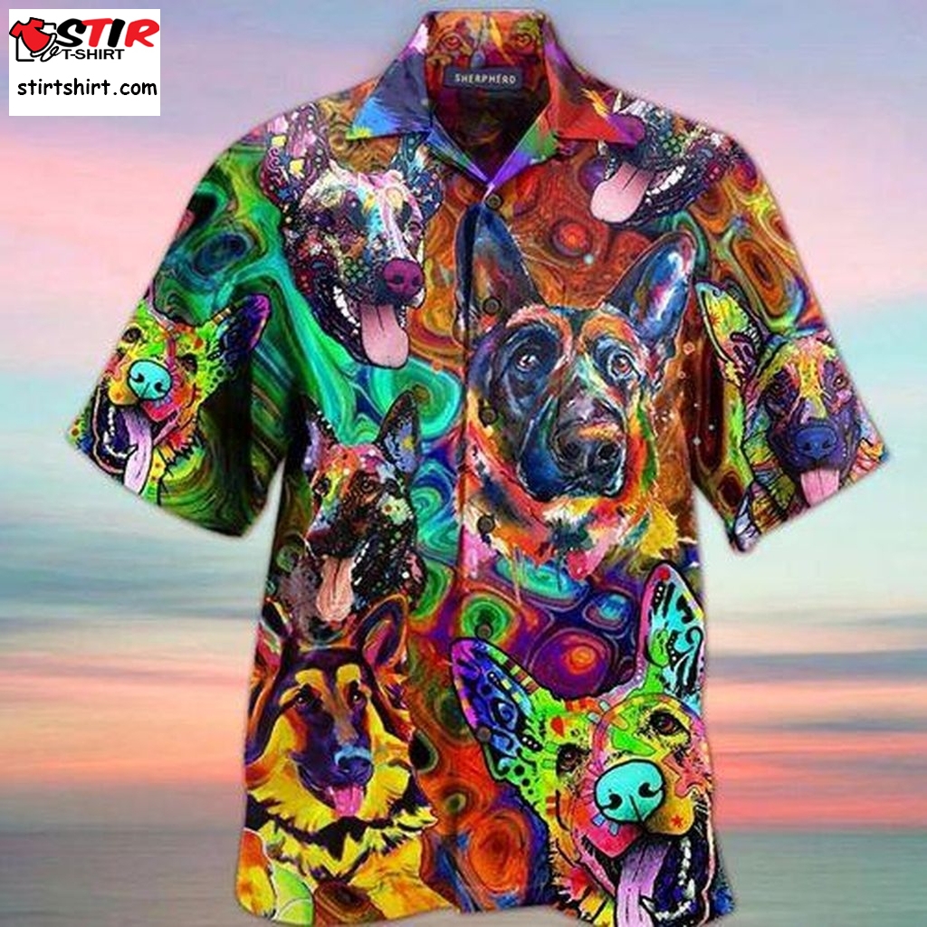 Amazing German Shepherd Colorfull Hippie Long Sleeve Hawaiian Shirts
