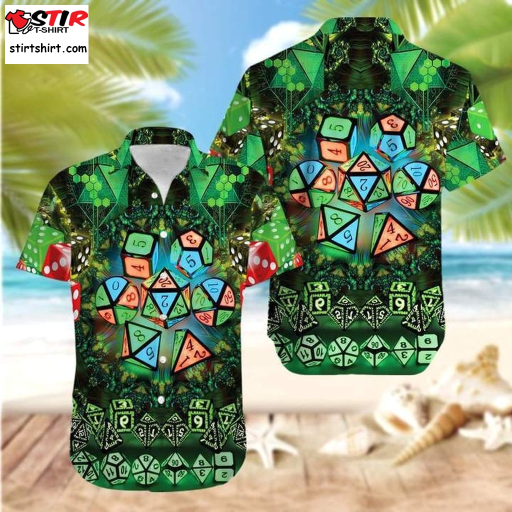 Amazing Glowing Kaleidoscope Dice Green Long Sleeve Hawaiian Shirts