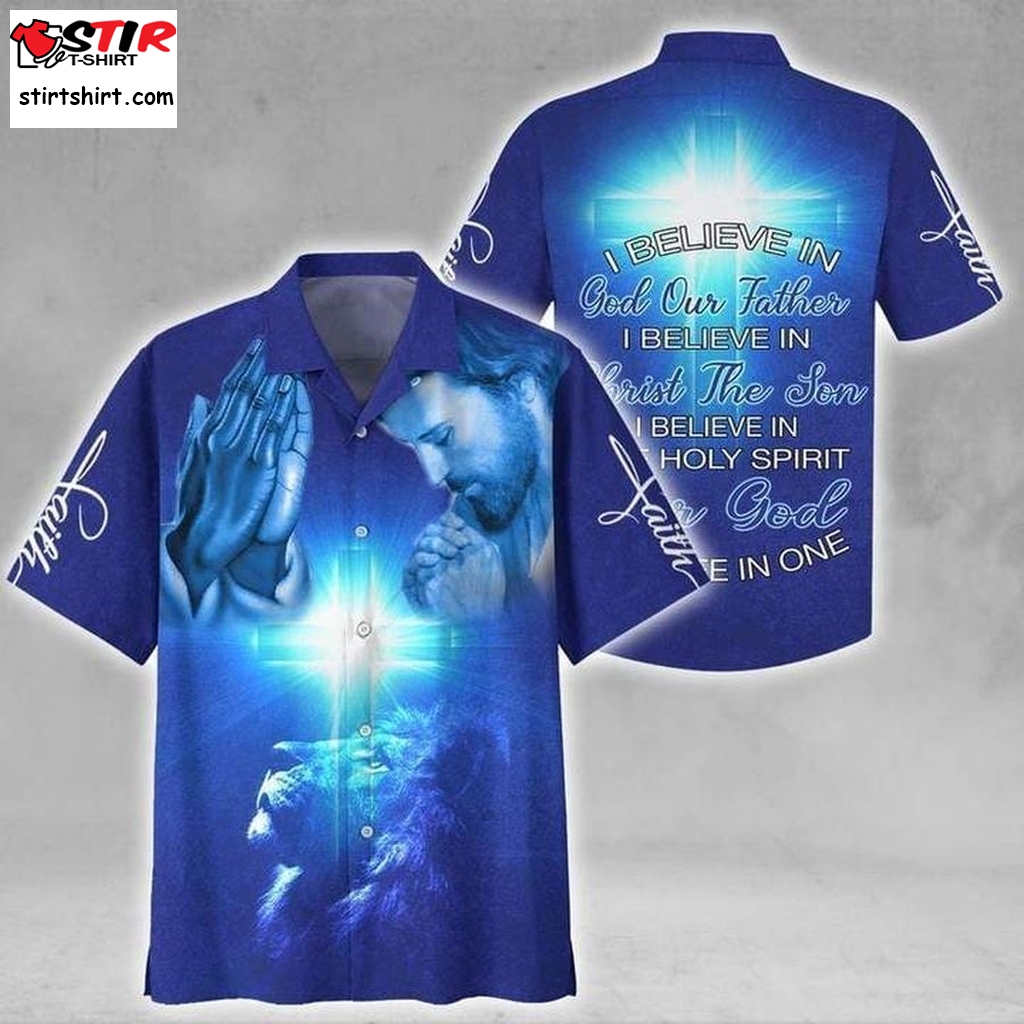 Amazing Jesus I Believe In God Blue Cross Lion Hawaiian Shirt Cheap Hawaiian Shirts  Cheap s
