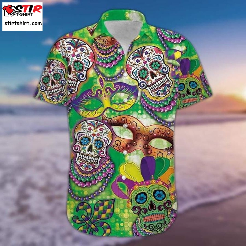 Amazing Sugar Skull Happy Mardi Gras 2021 Hawaiian Shirt Funny Shirts  Family s