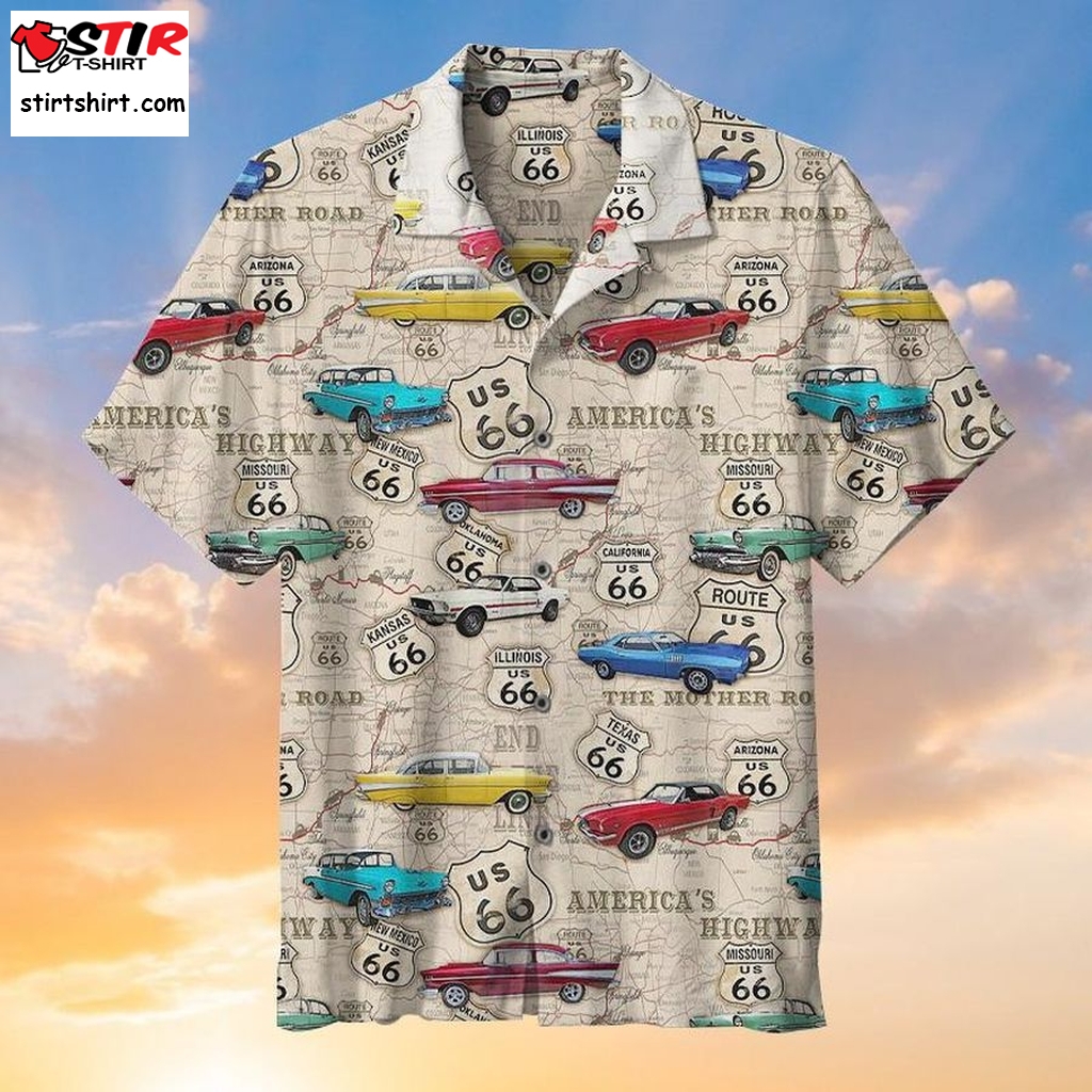 Amazing Vintage Muscle Car On Route 66 Hawaiian Shirt Pre Funny Shirts