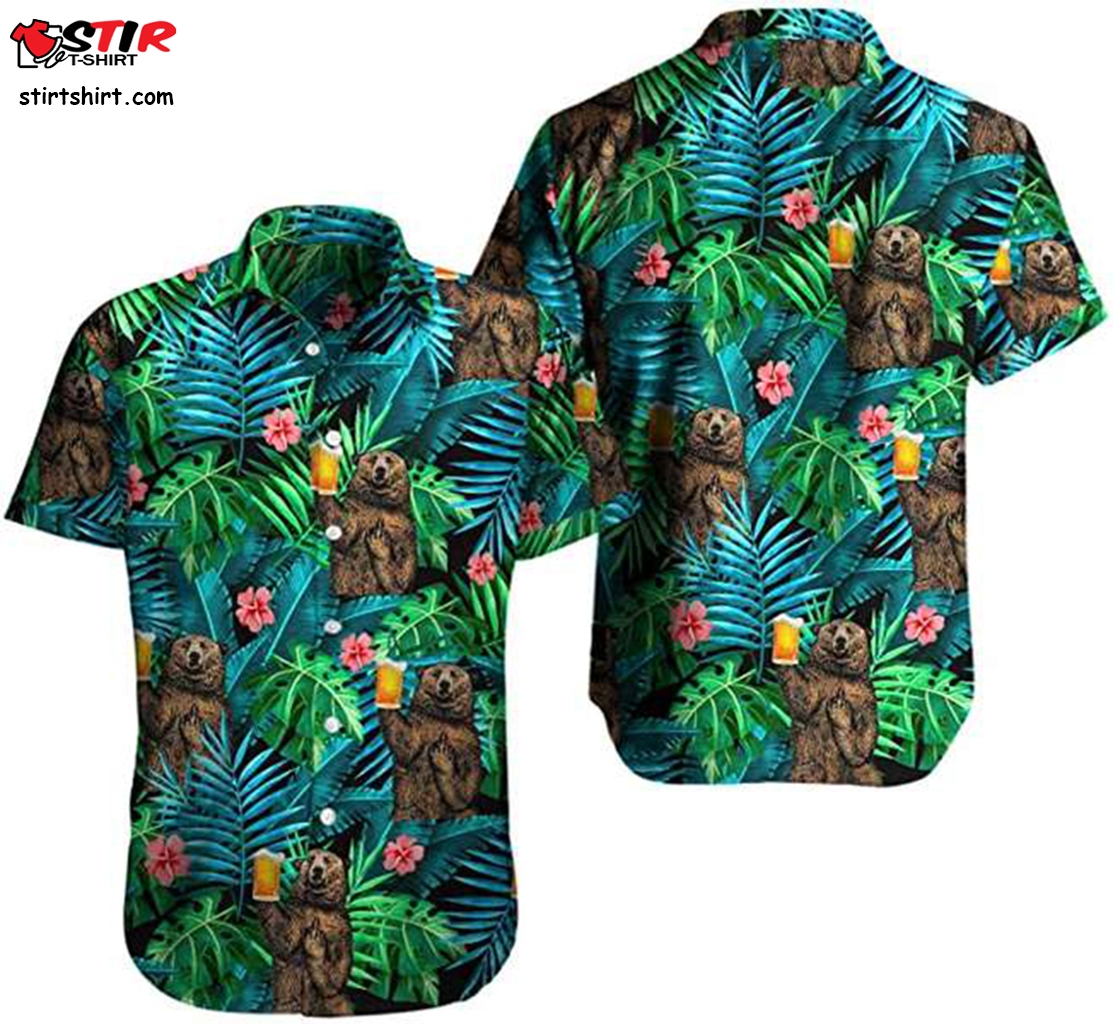 Amazon Hawaiian Shirt Shortsleeve Bear Beer Middle Finger Pattern Flowers Funny Summer Vacation Gifts  Amazon 