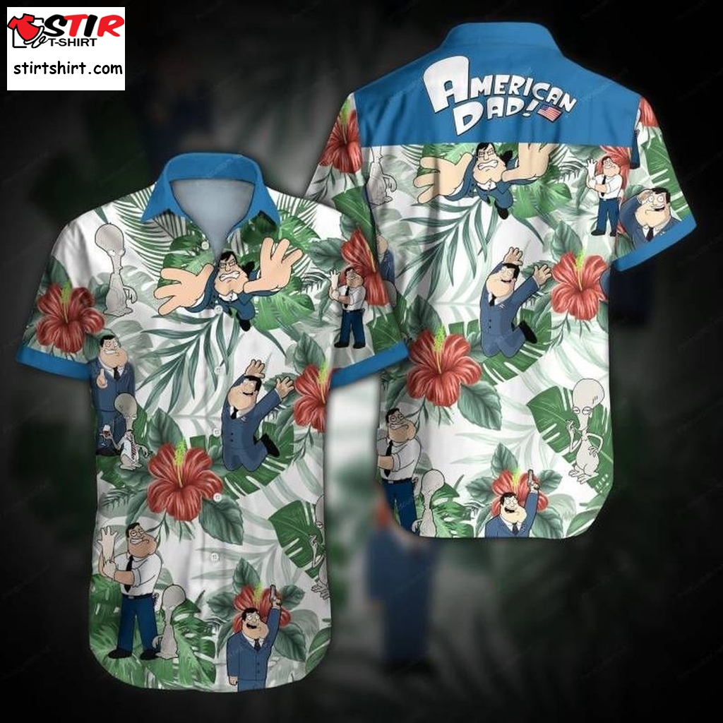 American Dad Hawaiian Graphic Print Short Sleeve Hawaiian Casual Shirt Size S   5Xl