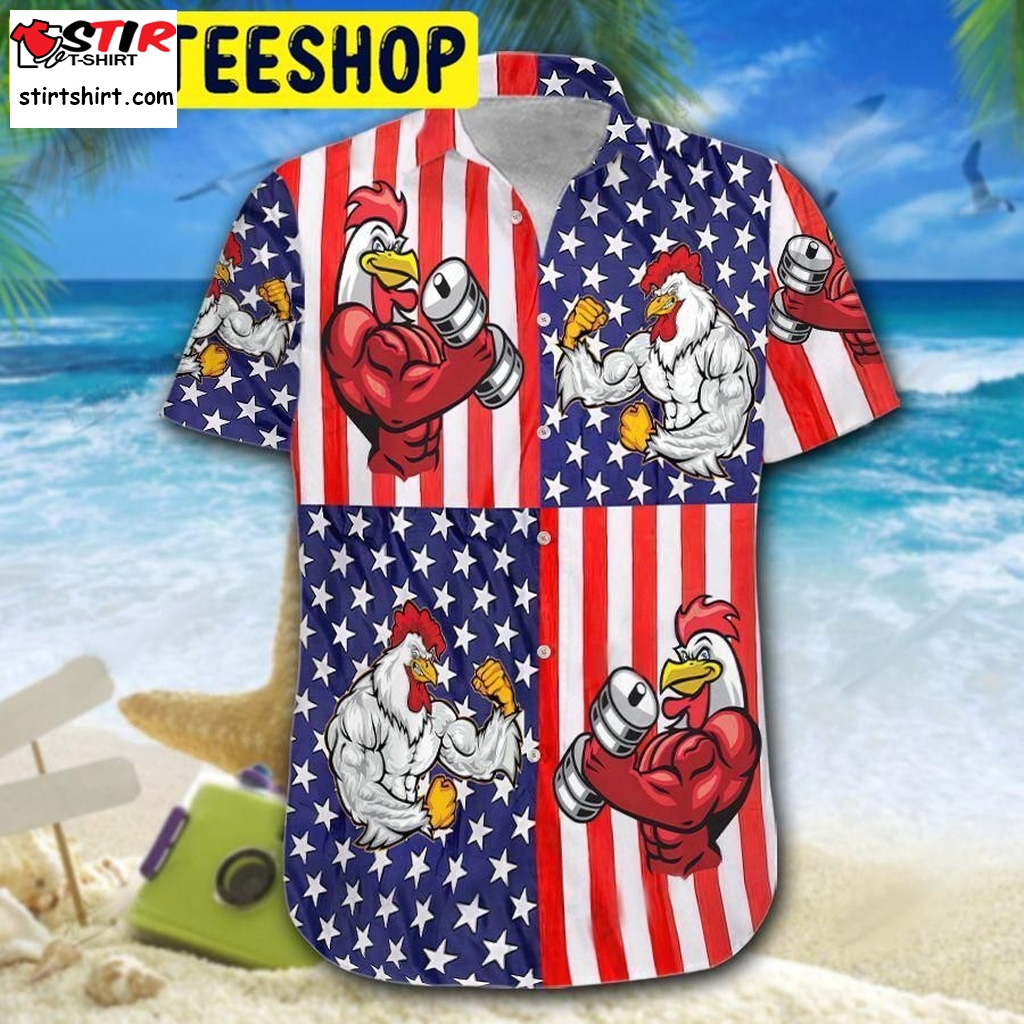 American Flag Chicken Rooster Fight Hawaiian Shirt  Rooster Top Gun 