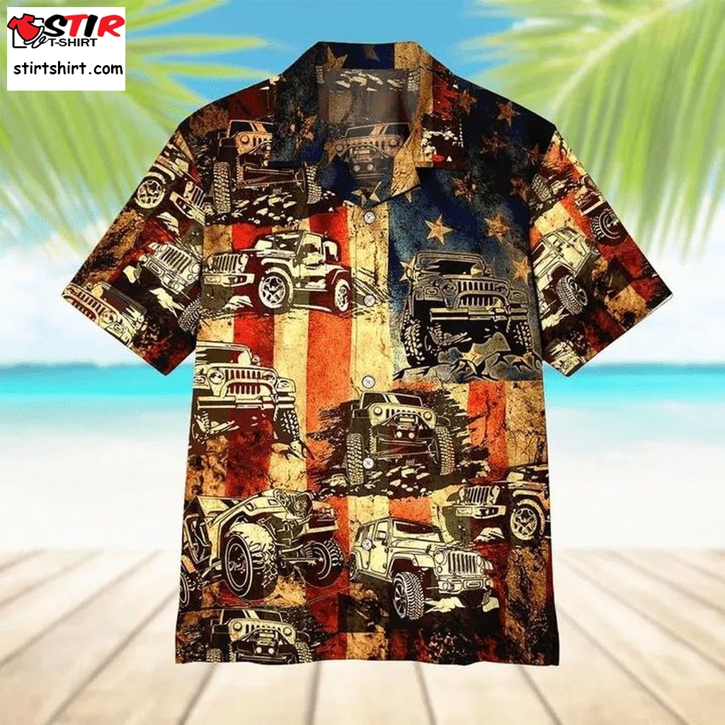 American Flag Jeep Hawaiian Shirt Pre10004, Hawaiian Shirt, Cheap Hawaiian Shirts
