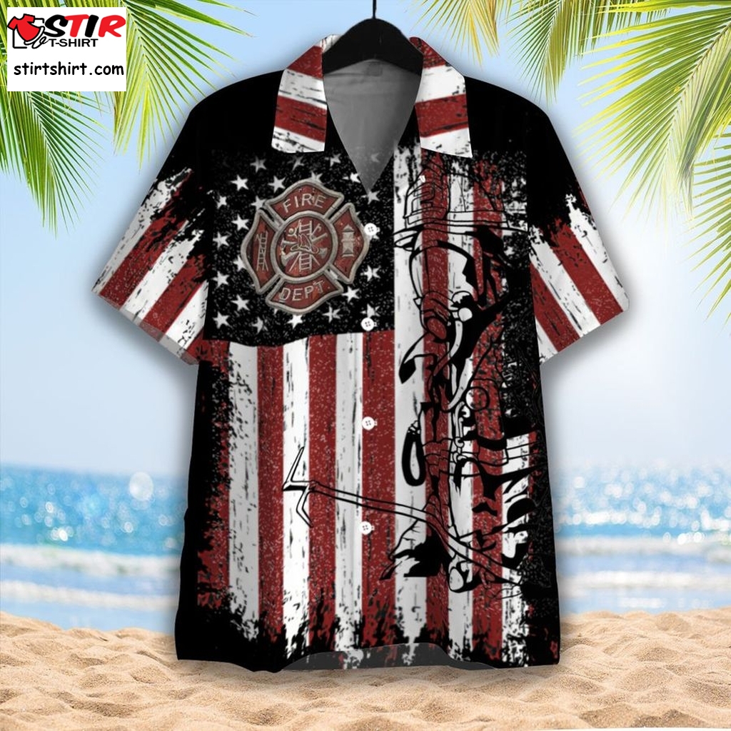 American Flag With Firefighter Unisex Hawaiian Shirt Pre10203, Long Sleeve Hawaiian Shirts Funny Shirts