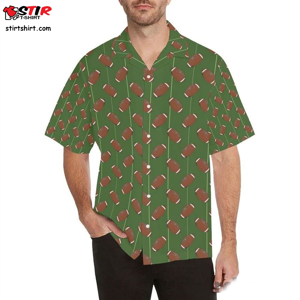 American Football Ball Pattern Green Background Mens All Over Print Hawaiian Shirt 