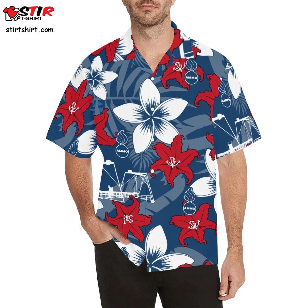 Ammo Hawaiian Shirt Red White Blue Tiger Lilies Plumerias Pisspots  Red White And Blue 