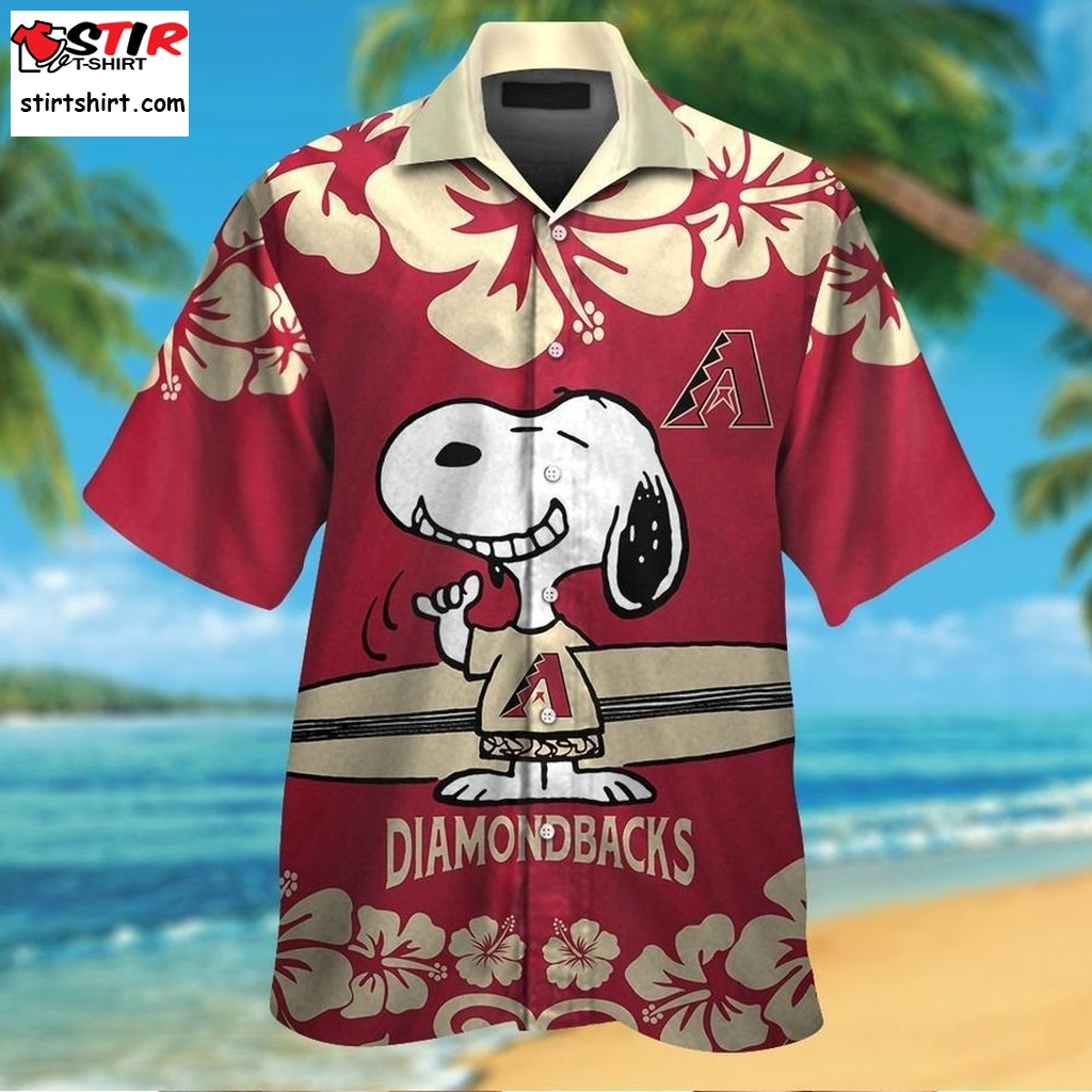 Mlb Arizona Diamondbacks Red Gold Snoopy Trendy Hawaiian Shirt Aloha Shirt  - Trendy Aloha