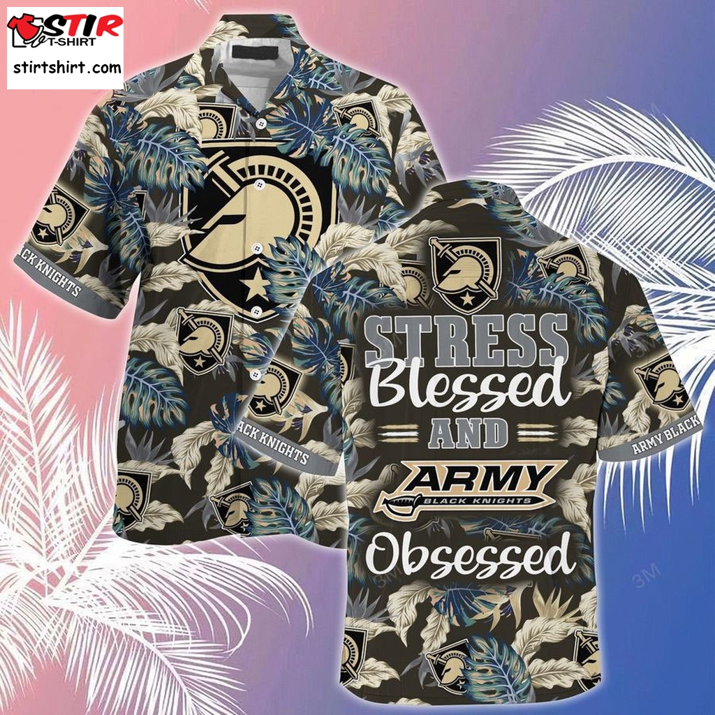 Army Black Knights Summer Hawaiian Shirt And Shorts, Stress Blessed Obsessed For Fans   Black