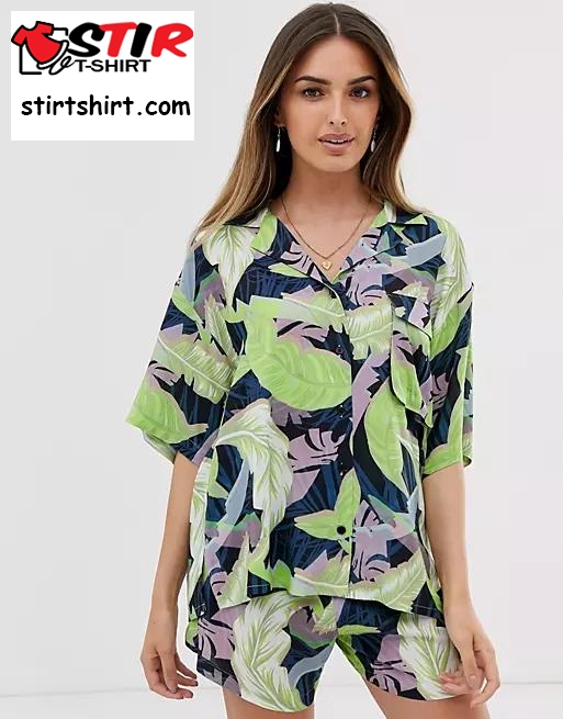 Asos Design Short Sleeve Oversized Hawaiian Shirt In Tropical Print Two Piece  Oversized  Outfit