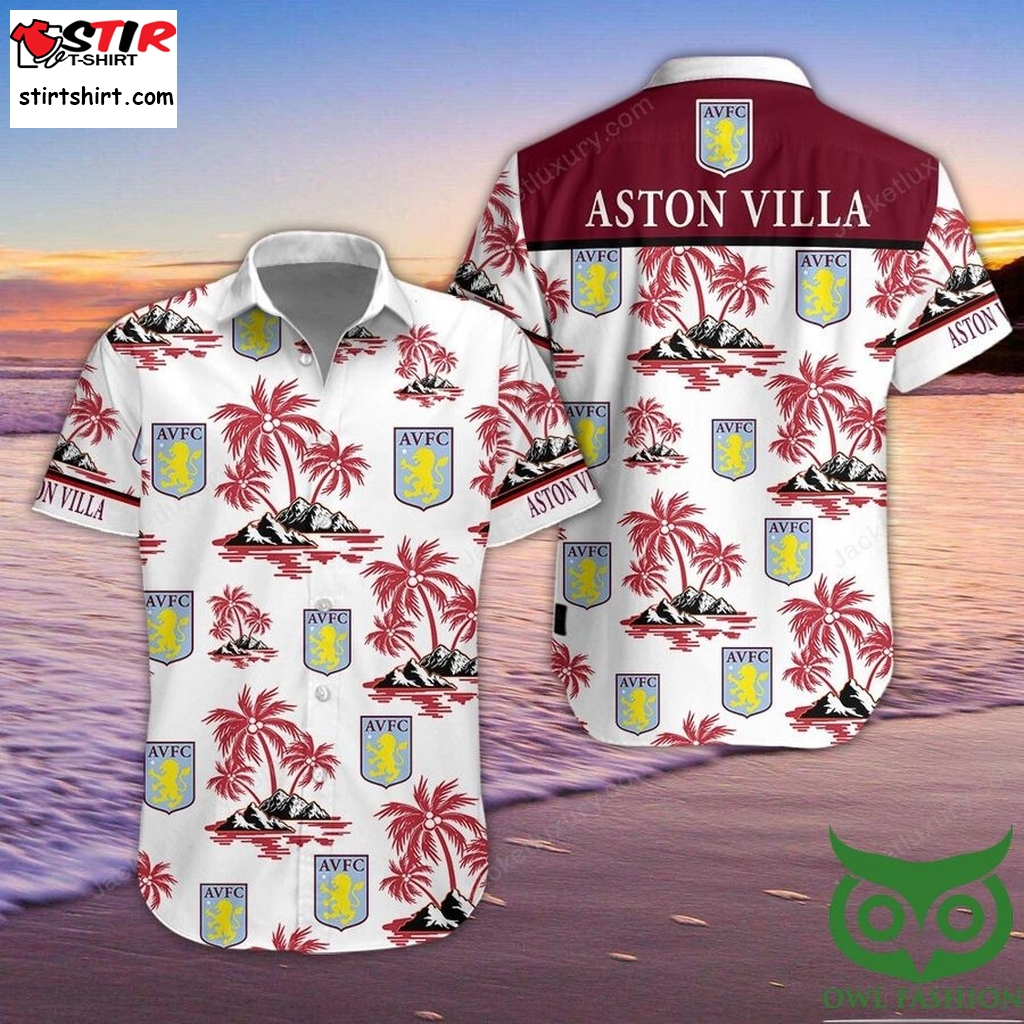 Aston Villa Fc Dark Red Coconut White Hawaiian Shirt   Red