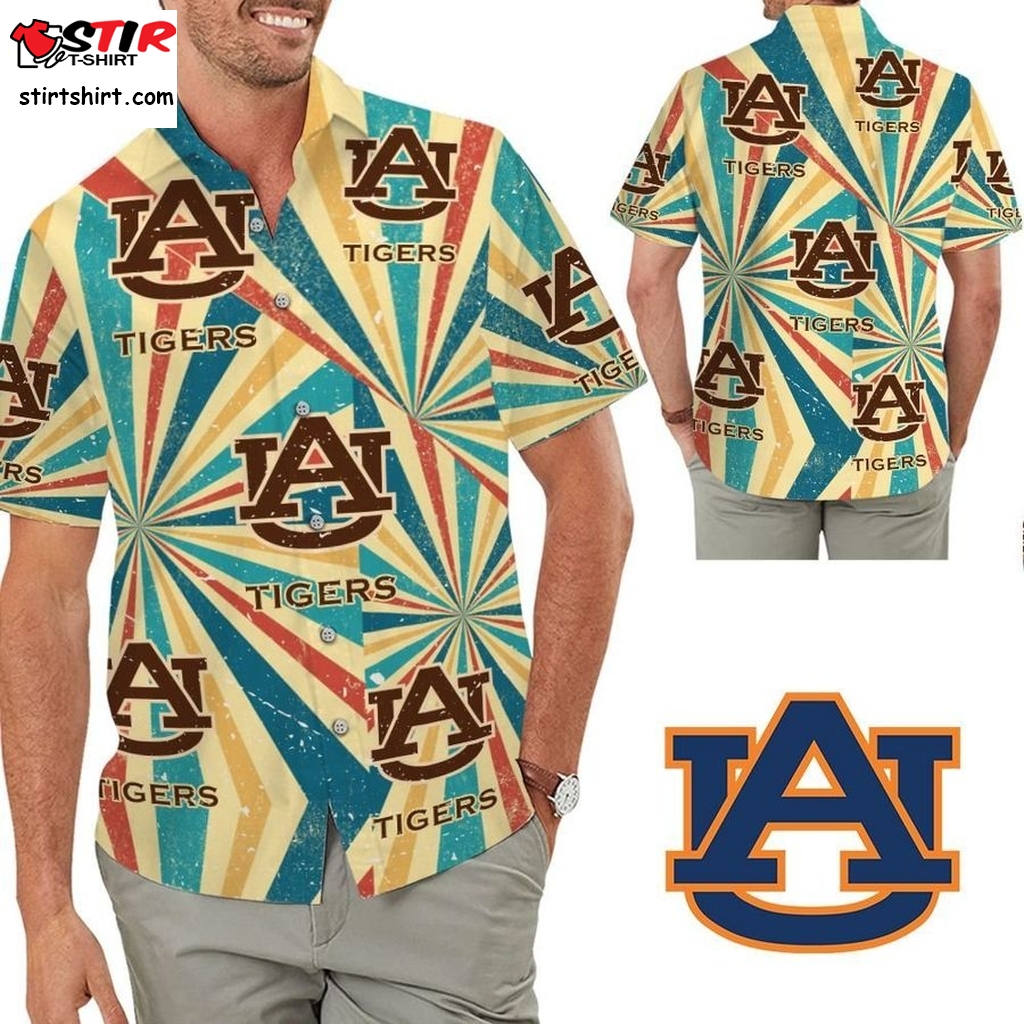 Auburn Tigers Retro Vintage Style Short Sleeve Button Up Tropical Aloha Hawaiian Shirts Vacation Auburn University