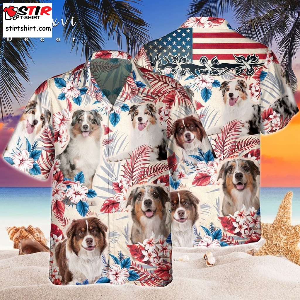 Australian Shepherd Dog Vintage American Flag Hawaii Shirt,Gift For Dog Lover
