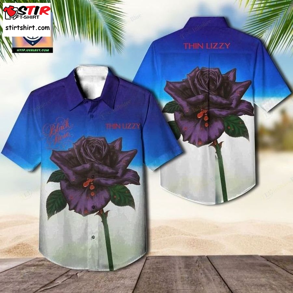 Available Thin Lizzy Black Rose A Rock Legend Album Hawaiian Shirt   Black