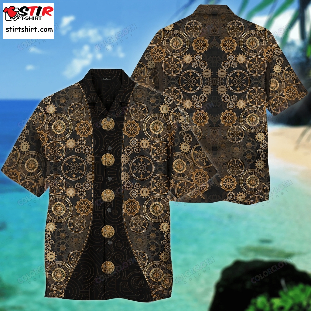 Awesome Mechanic Vintage Gold 3D All Over Printed Hawaiian Shirt Tv057160